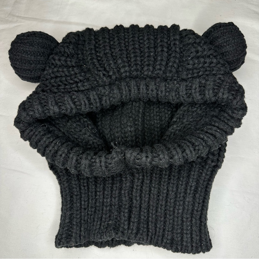 Cozy Black Knit Hat with Ear Accents